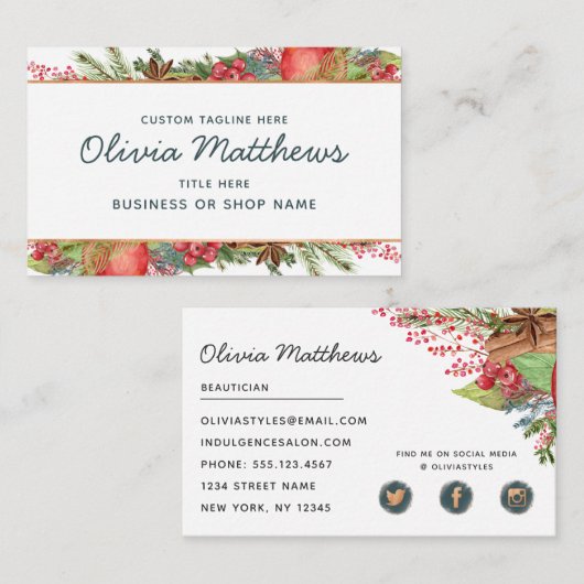 Apple Cinnamon Herbst oder Winter Urlaub Social Me Visitenkarte (Vorne/Hinten)