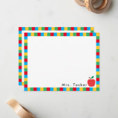 Apple & Colorful Blocks Niedlich Teacher Stationer Mitteilungskarte (Vorderseite/Rückseite Beispiel)