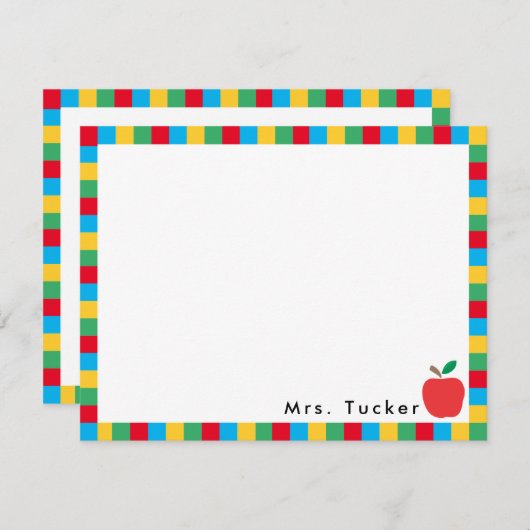 Apple & Colorful Blocks Niedlich Teacher Stationer Mitteilungskarte (Vorne/Hinten)