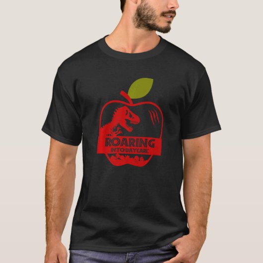 Apple Dinosaur Back To School Roaring Into Daycare T-Shirt (Vorderseite)