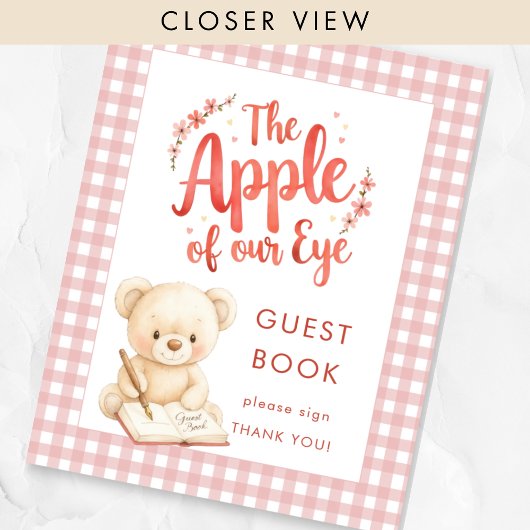 Apple Eye Gingham Sign Guest Book Baby Shower Poster
