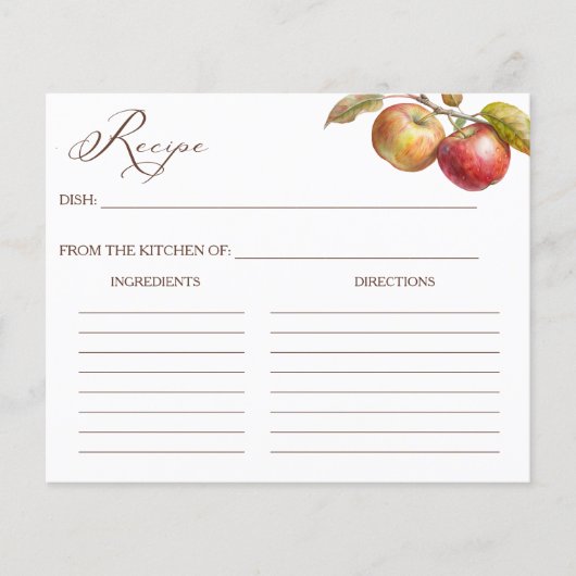 Apple fallender Brautparty-Rezept-Karte (Vorderseite)