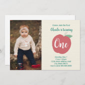 Apple First Birthday Foto Einladung (Vorne/Hinten)