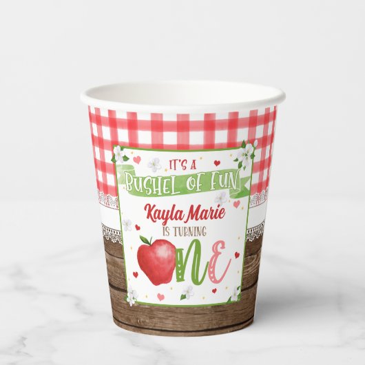 Apple First Birthday Party Cup - Bushel of Fun Pappbecher (Rückseite)