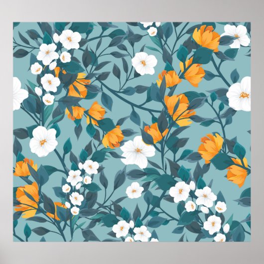 Apple Floral: Blühendes Mustermotiv. Poster (Vorne)