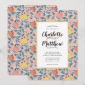 Apple Floral Coral Pink Navy Einladung Hochzeit (Vorne/Hinten)