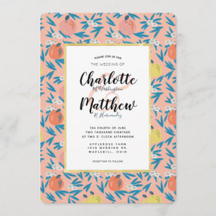 Apple Floral Coral Pink Navy Einladung Hochzeit