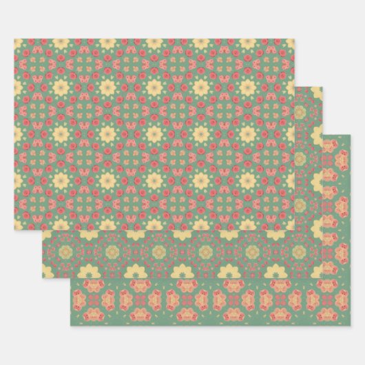 Apple Fruit Abstraktes Vintages geometrisches Must Geschenkpapier Set (Set)