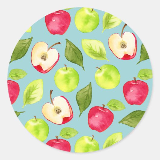 Apple Fruit Watercolor Muster Runder Aufkleber (Vorderseite)