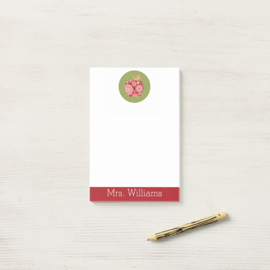 Apple für maßgeschneiderte Lehrer mit trendy flora Post-it Klebezettel (Auf Schreibtisch)