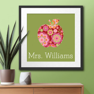 Apple für maßgeschneiderte Lehrer mit trendy flora Poster