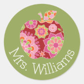 Apple für maßgeschneiderte Lehrer mit trendy flora Runder Aufkleber (Vorderseite)