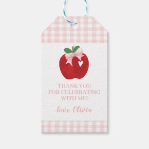 Apple Geburtstag rosa Schleife und Karo Geschenkanhänger