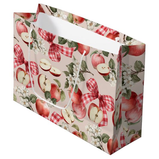 Apple & Gingham Bow Baby Showbeutel Große Geschenktüte (Vorderseite Schrägansicht)