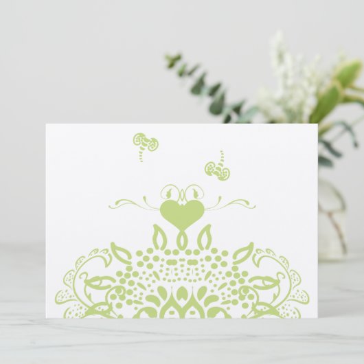 Apple Green Bees and Hearts Wedding Response Einladung (Stehend Vorderseite)