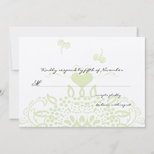 Apple Green Bees and Hearts Wedding Response Einladung (Rückseite)