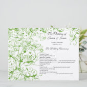 Apple Green Birds Swirl Order of Service Einladung (Stehend Vorderseite)