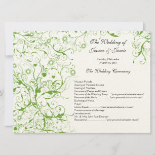 Apple Green Birds Swirl Order of Service Einladung