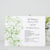 Apple Green Black Birds Swirl Order of Service Einladung (Stehend Vorderseite)