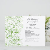 Apple Green Black Birds Swirl Order of Service Einladung (Stehend Vorderseite)