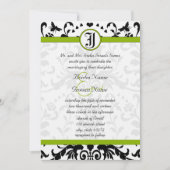 Apple Green Black Bubble Bee Damask Wedite Einladung (Vorderseite)