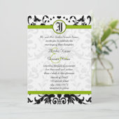 Apple Green Black Bubble Bee Damask Wedite Einladung (Stehend Vorderseite)