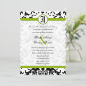 Apple Green Black Bubble Bee Damask Wedite Einladung (Stehend Vorderseite)