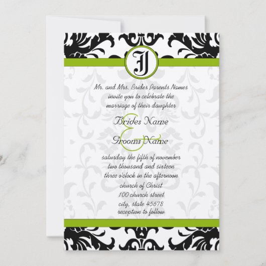 Apple Green & Black Damask Einladung (Vorderseite)