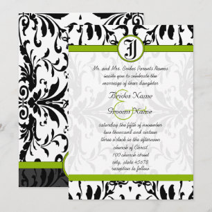 Apple Green & Black Damask Einladung