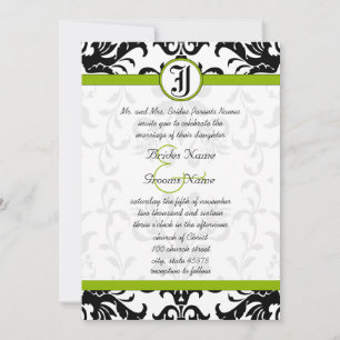 Apple Green & Black Damask Einladung