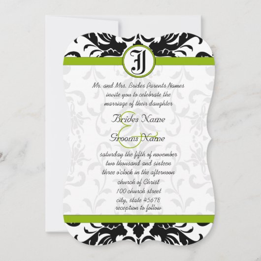 Apple Green & Black Damask Einladung (Vorderseite)