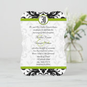 Apple Green & Black Damask Einladung (Stehend Vorderseite)