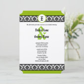 Apple Green & Black Damask Einladung (Stehend Vorderseite)
