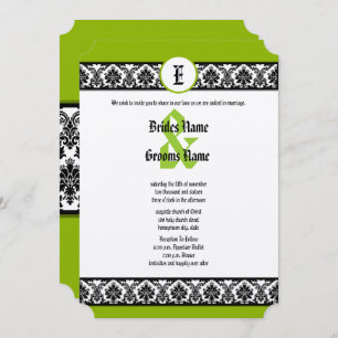 Apple Green & Black Damask Einladung