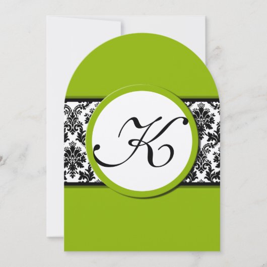Apple Green & Black Damask Einladung (Vorderseite)
