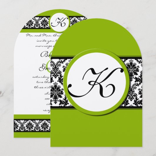 Apple Green & Black Damask Einladung (Vorne/Hinten)