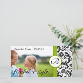 Apple Green Black Damask Save the Date Ihr Foto (Stehend Vorderseite)