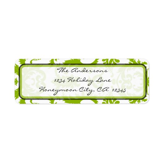 Apple Green & Black Damask Swirl-Adressetikett (Vorne)