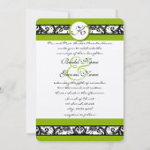 Apple Green Black Damask Wedding lädt Wide Band ei Einladung (Rückseite)