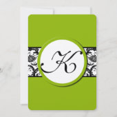 Apple Green Black Damask Wedding lädt Wide Band ei Einladung (Vorderseite)