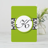 Apple Green Black Damask Wedding lädt Wide Band ei Einladung (Stehend Vorderseite)