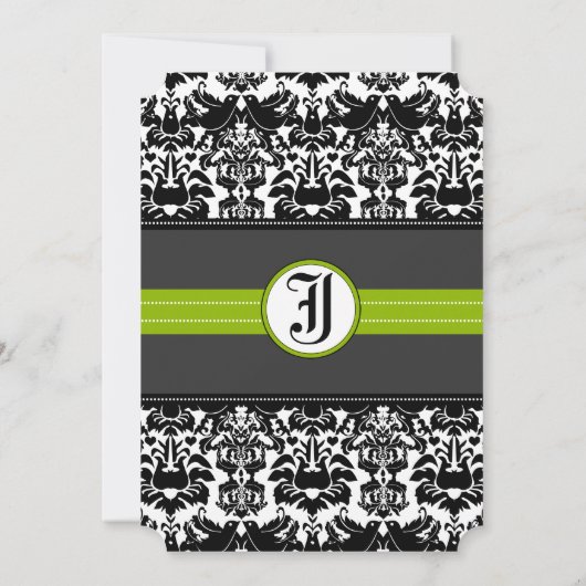 Apple Green Black Love Bird Damask Wedite Einladung (Rückseite)