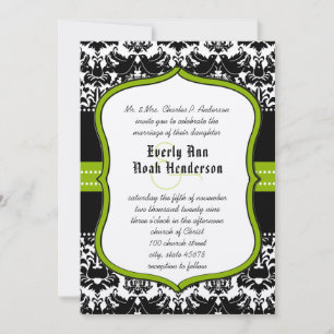 Apple Green Black Love Birds Damask Wedding Einladung