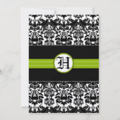 Apple Green Black Love Birds Damask Wedding Einladung (Rückseite)