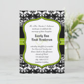 Apple Green Black Love Birds Damask Wedding Einladung (Stehend Vorderseite)