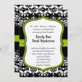 Apple Green Black Love Birds Damask Wedding Einladung (Vorne/Hinten)