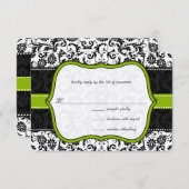 Apple Green Black Vintag Damask Wedding Einladung (Vorne/Hinten)