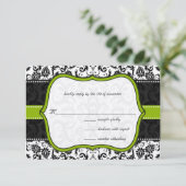 Apple Green Black Vintag Damask Wedding Einladung (Stehend Vorderseite)