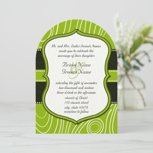 Apple Green Black Vintag Wood Grain Wedding Einladung (Stehend Vorderseite)