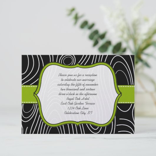 Apple Green Black Wood Grain Empfang Card Einladung (Stehend Vorderseite)